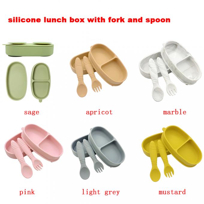 Nouveau 100% plats 2 d'aspiration d'enfant en bas âge de silicone de catégorie comestible dans des enfants Bento Lunch Box de 1 bébé avec la cuillère et la fourchette