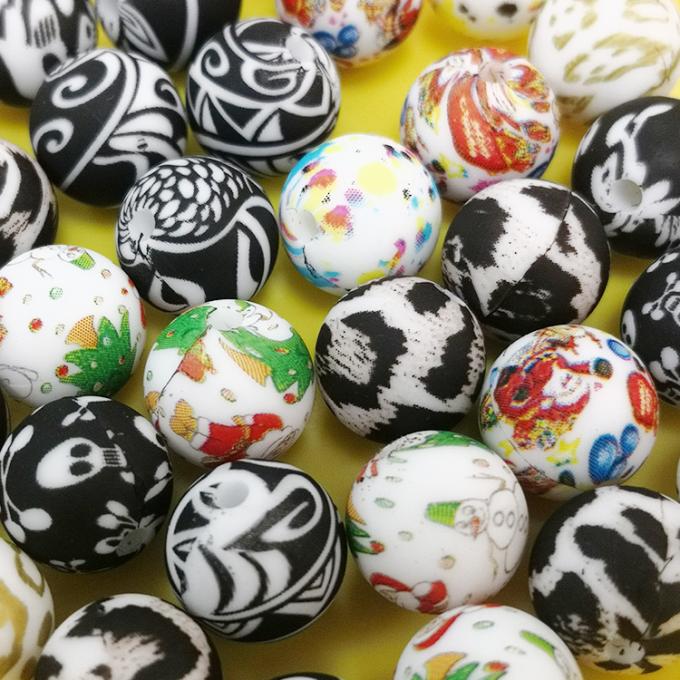 En gros le silicone imprimé fait sur commande de 12mm perle les perles en vrac caoutchouteuses de Teether de silicone d'impression de léopard pour le jouet de dentition de bébé de DIY