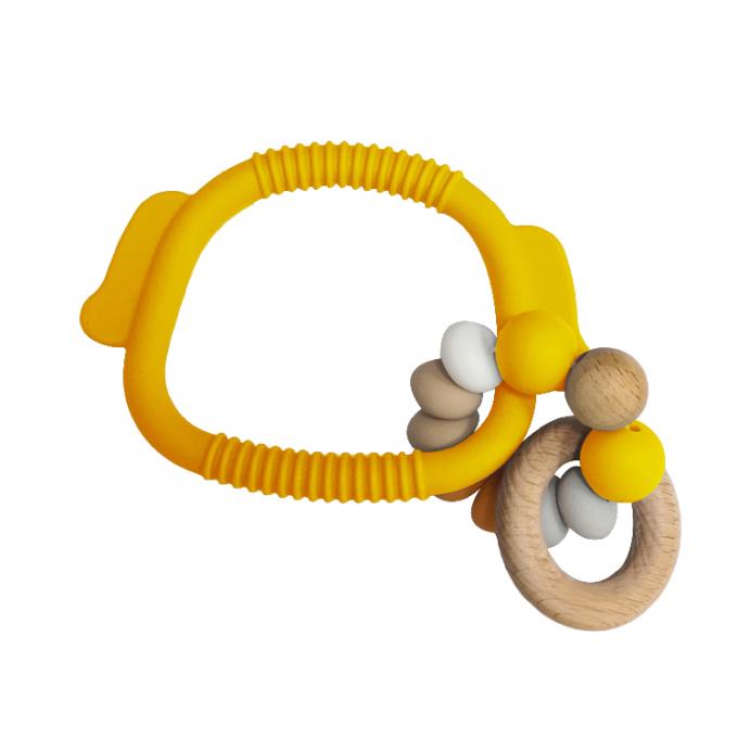 Le bébé faisant ses dents le bébé mou organique libre Teether de silicone de Toy New BPA joue avec l'anneau en bois