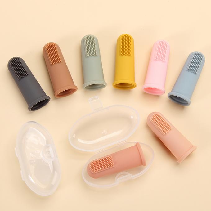 brosse à dents molle adaptée aux besoins du client de doigt de silicone avec des boîtes d'emballage pour le bébé