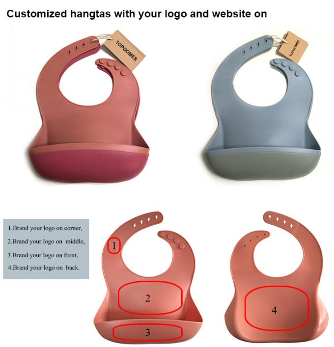 Bavoirs imperméables réglables libres de bébé de silicone de Bpa de marque de distributeur faite sur commande en gros