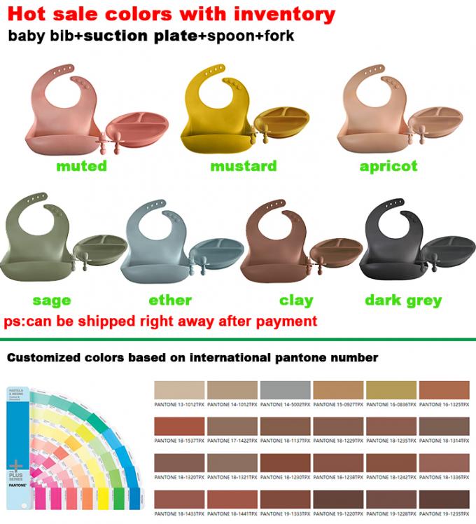 Plats de alimentation de bébé d'enfant en bas âge divisés par silicone réglé de bavoir fait sur commande de bébé avec l'ensemble de cuillère et de fourchette pour des enfants