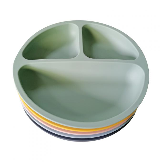 Plat de alimentation de bébé de silicone pour les cavités libres de la catégorie comestible 3 du dîner BPA adaptées aux besoins du client autour du plat 19.8*19.8*3.1 cm 155g disponible de plat