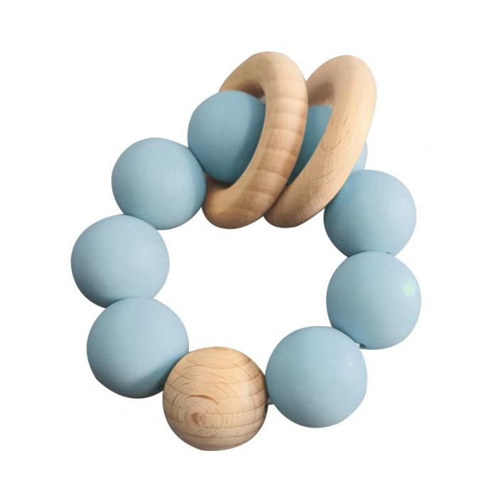 Teether fait sur commande de bébé de silicone de jouets de perles de silicone avec le bracelet 2 en bois