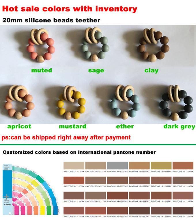 Teether fait sur commande de bébé de silicone de jouets de perles de silicone avec le bracelet 2 en bois
