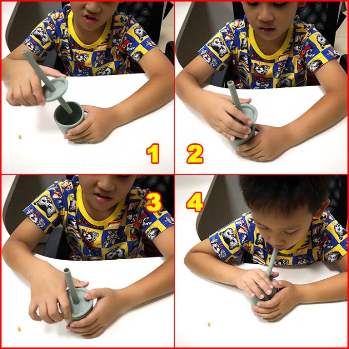 Tasse saine en gros de l'eau de biberon d'enfants de silicone de catégorie comestible avec la tasse d'enfant en bas âge de formation de couvercle de Sippy