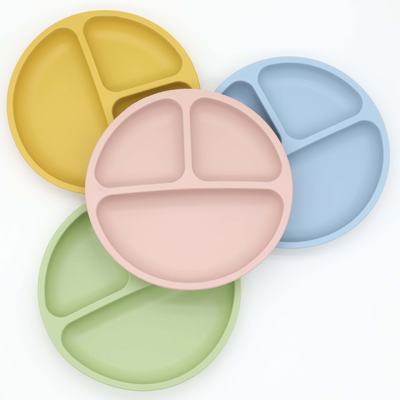 Microwave Safe Divided Spill Proof Safety Silicone Suction Plate For Baby Feeding