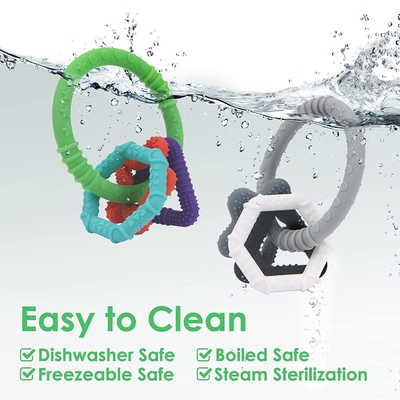 BPA Free Molding in One Dust Proof Silicone Baby Teether for Baby Shower