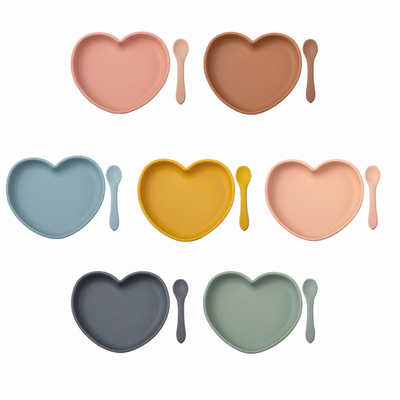 Food Grade FDA Heart Shaped Dinner Silicone Baby Plate Customized With Spoon