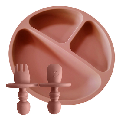 Three Cavities Silicone Baby Plate Feeding Set 210g Food Grade ODM