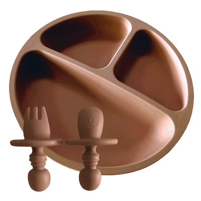 Three Cavities Silicone Baby Plate Feeding Set 210g Food Grade ODM