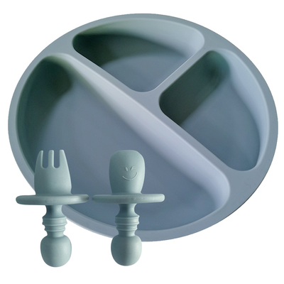 Three Cavities Silicone Baby Plate Feeding Set 210g Food Grade ODM