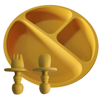 Three Cavities Silicone Baby Plate Feeding Set 210g Food Grade ODM