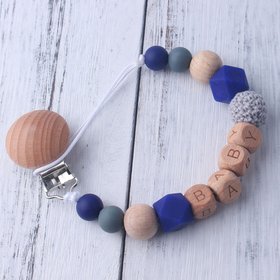 Crochet Silicone Wooden Soother ClipsSilicone Bead Pacifier Clip 30*3*2cm