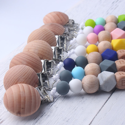 Crochet Silicone Wooden Soother ClipsSilicone Bead Pacifier Clip 30*3*2cm