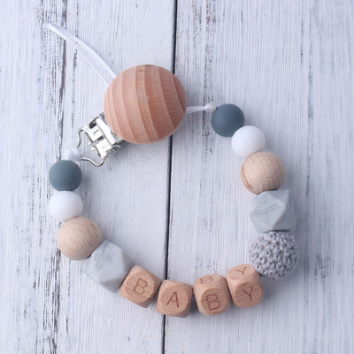 Crochet Silicone Wooden Soother ClipsSilicone Bead Pacifier Clip 30*3*2cm