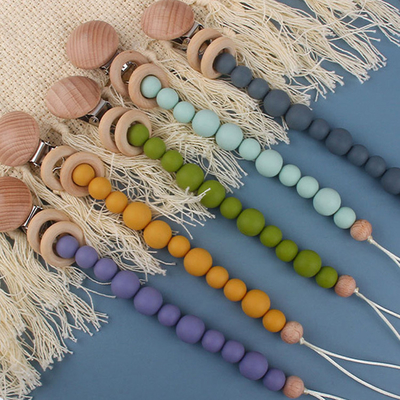 Toddlers Eco Friendly Silicone Pacifier Holder Beaded Pacifier Clip Heat Resistant