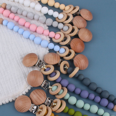 Toddlers Eco Friendly Silicone Pacifier Holder Beaded Pacifier Clip Heat Resistant