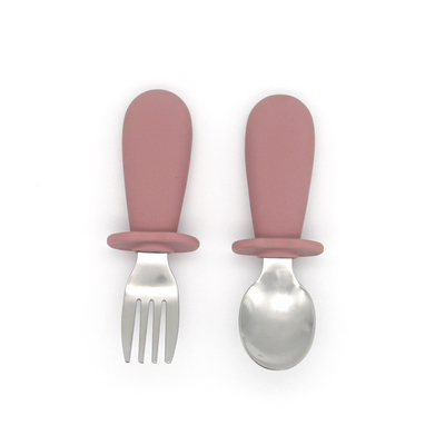 Color Matched Silicone Fork And Spoon Set Baby Use Printing LOGO OEM