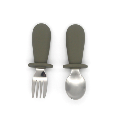 Color Matched Silicone Fork And Spoon Set Baby Use Printing LOGO OEM