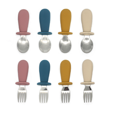 Color Matched Silicone Fork And Spoon Set Baby Use Printing LOGO OEM