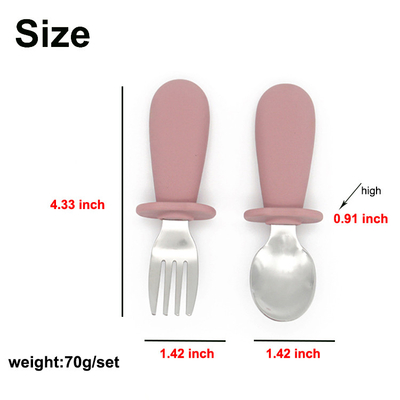 Laser LOGO Silicone Baby Cutlery OEM Teal Color 316 Stainless Steel
