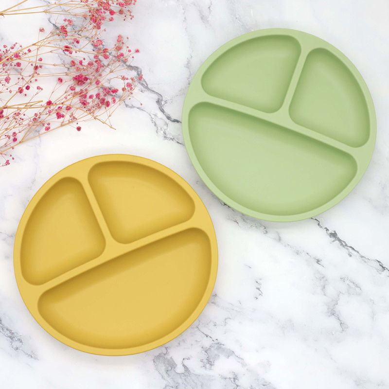 Microwave Safe Divided Spill Proof Safety Silicone Suction Plate For Baby Feeding