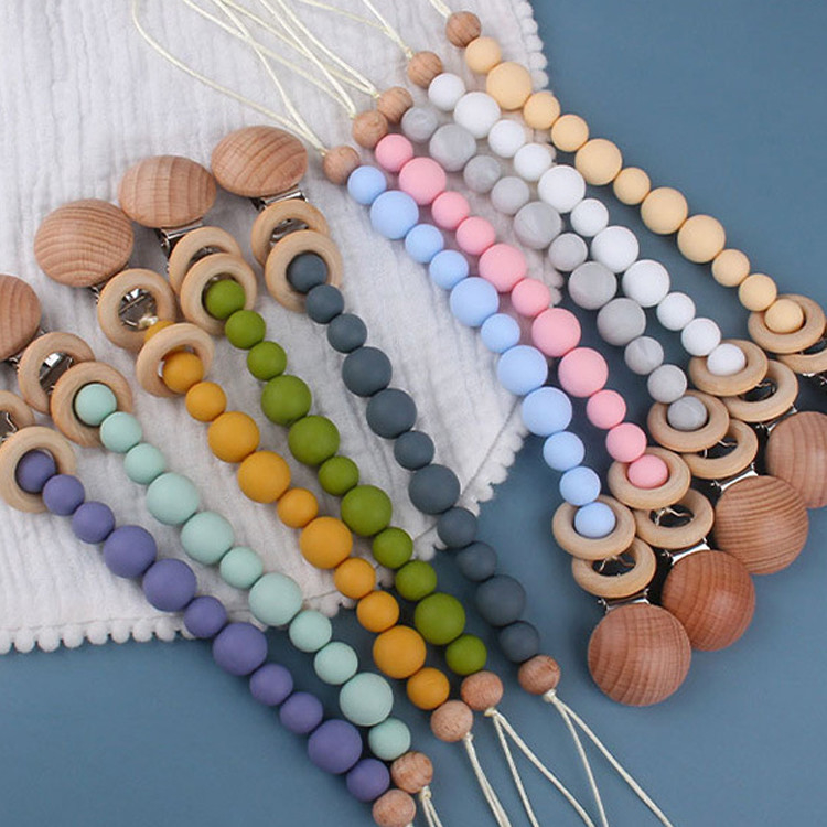 Toddlers Eco Friendly Silicone Pacifier Holder Beaded Pacifier Clip Heat Resistant